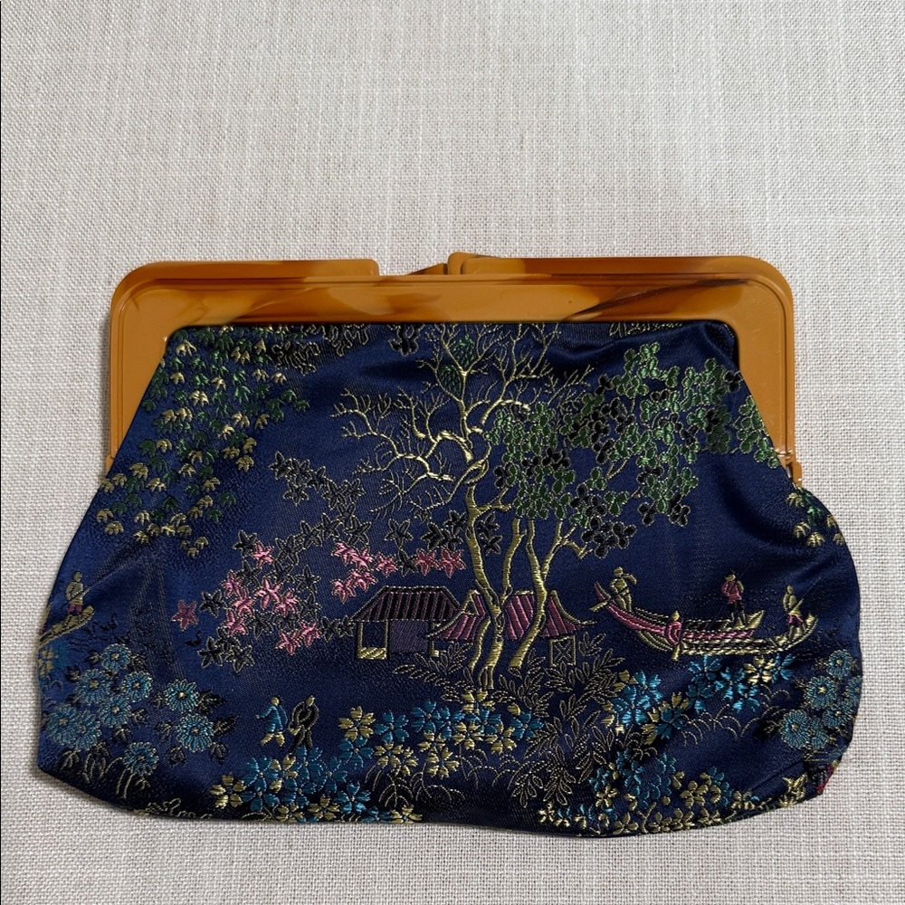 Elegant Navy Clutch with Floral Design